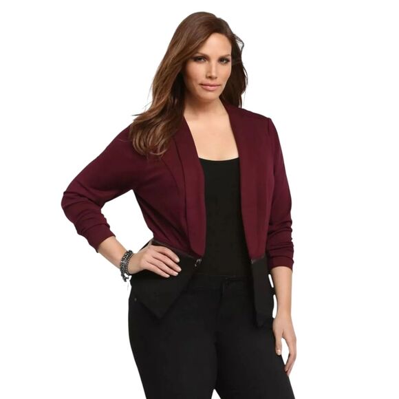 Torrid Womens Blazer Color Block Shawl Collar Blazer Burgundy Black Sz 3 3X - Picture 1 of 6
